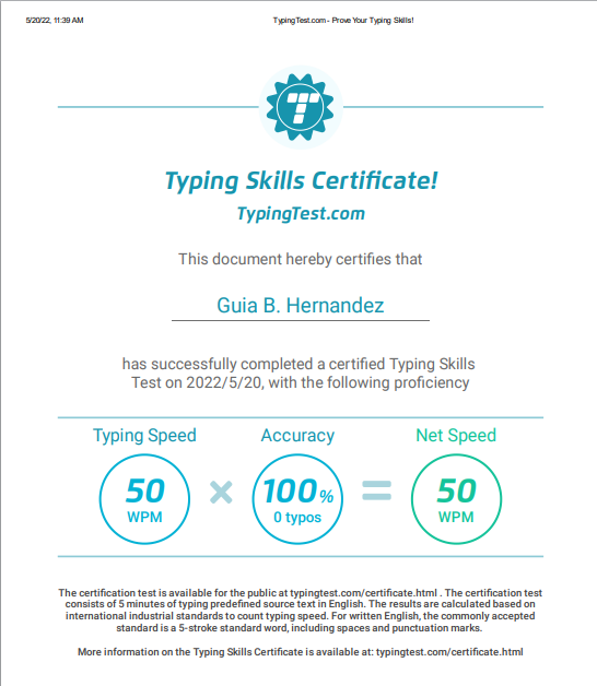 Typing Skills Certificate