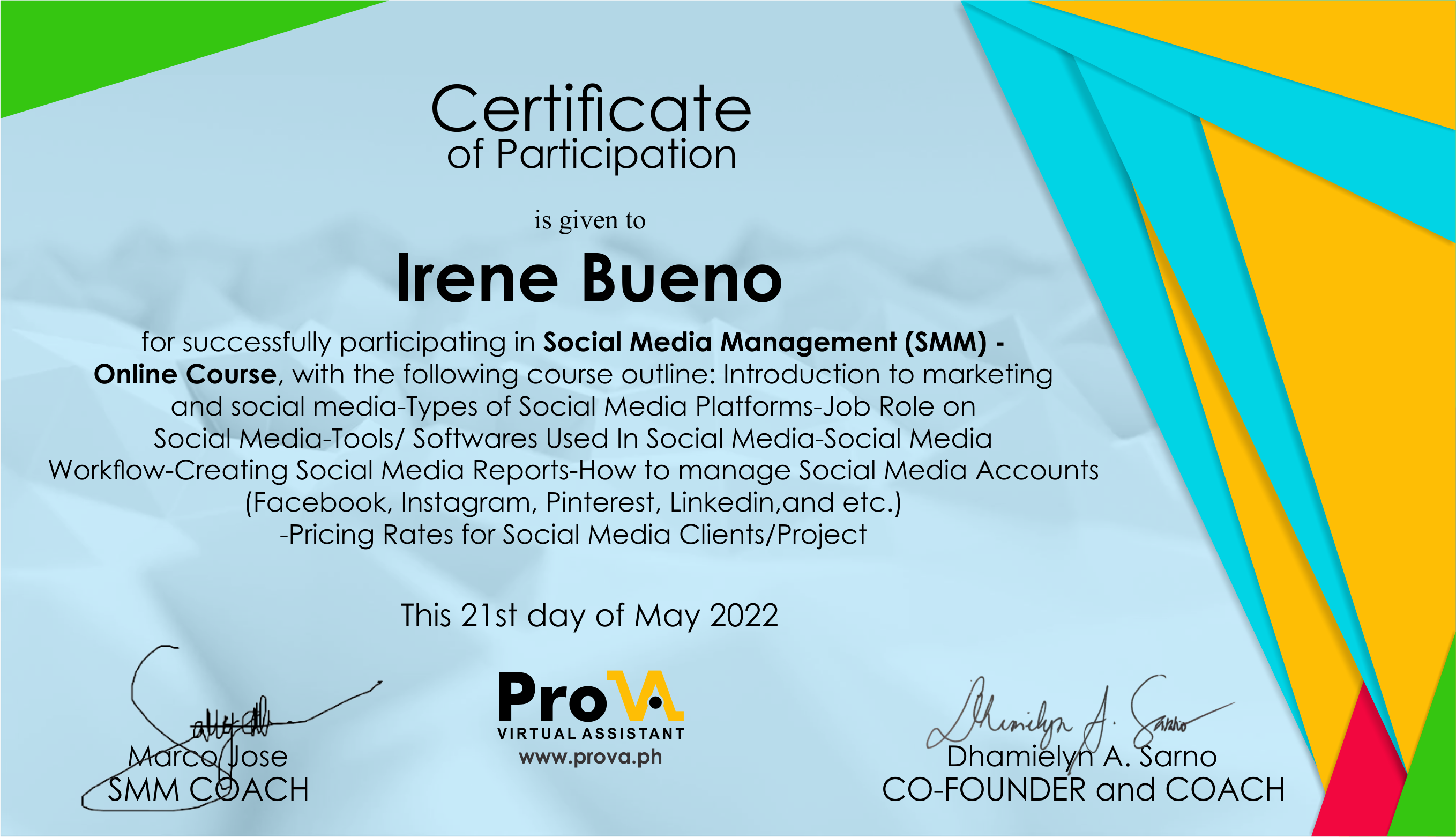 SMM Certificate