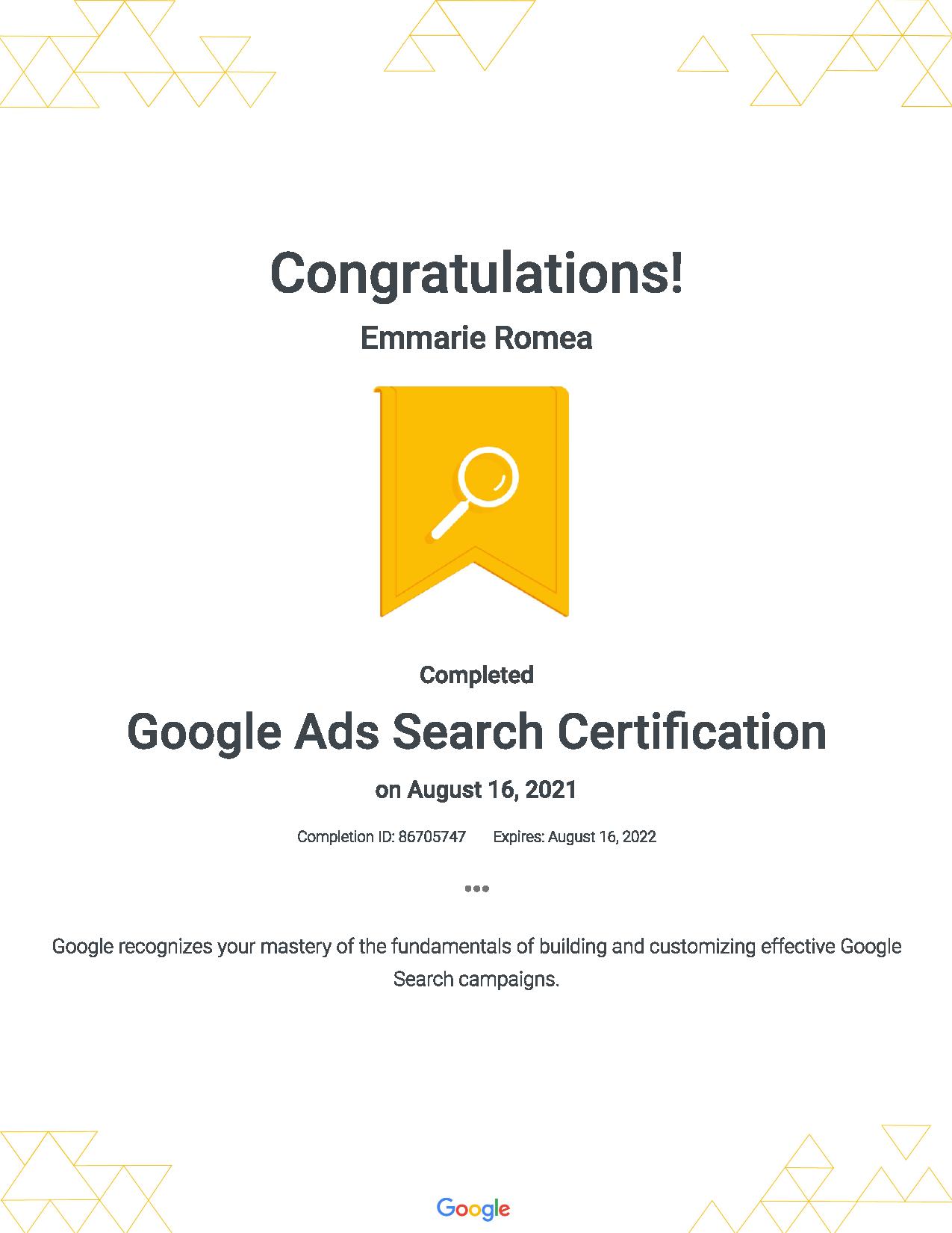 AD SEARCH CERTIFICATION