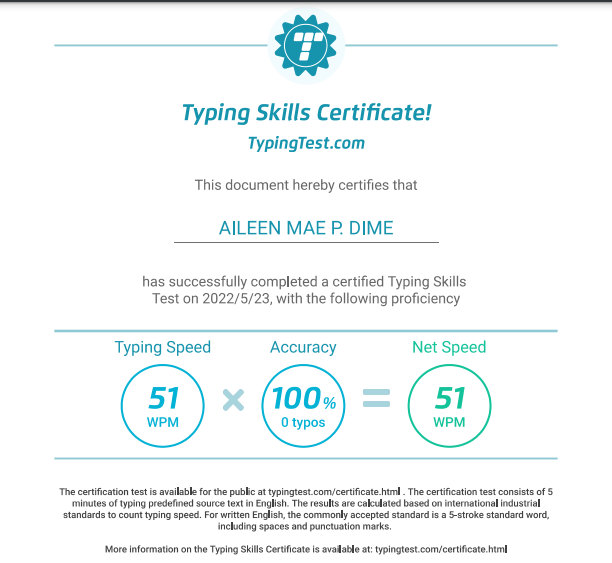 Typing Skills Certificate