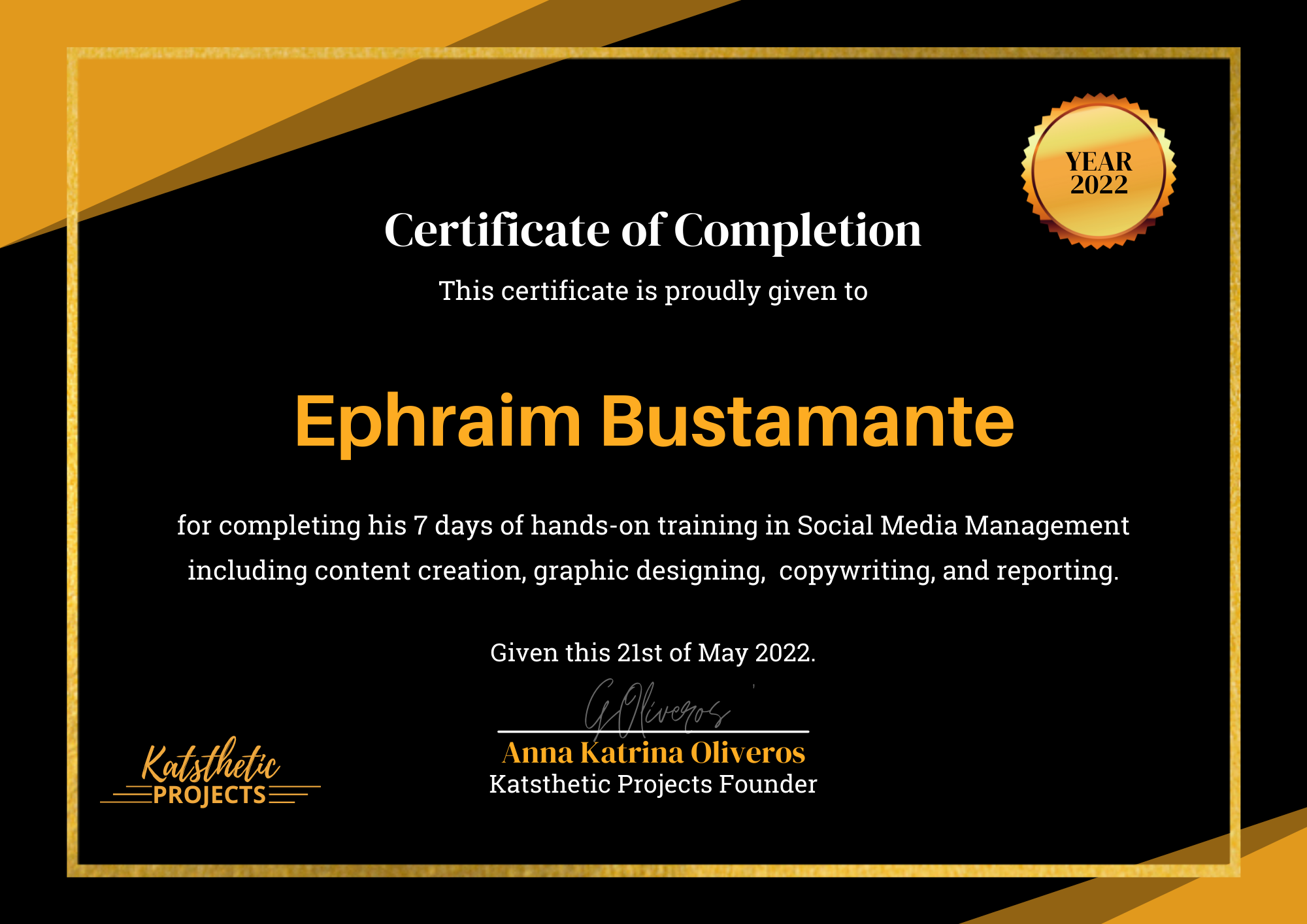 Katsthetic Projects - Social Media Course - CERTIFICATE