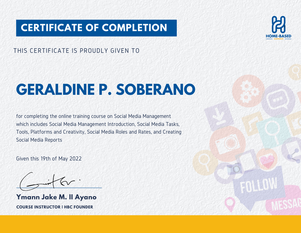 Social Media Management Training Certificate