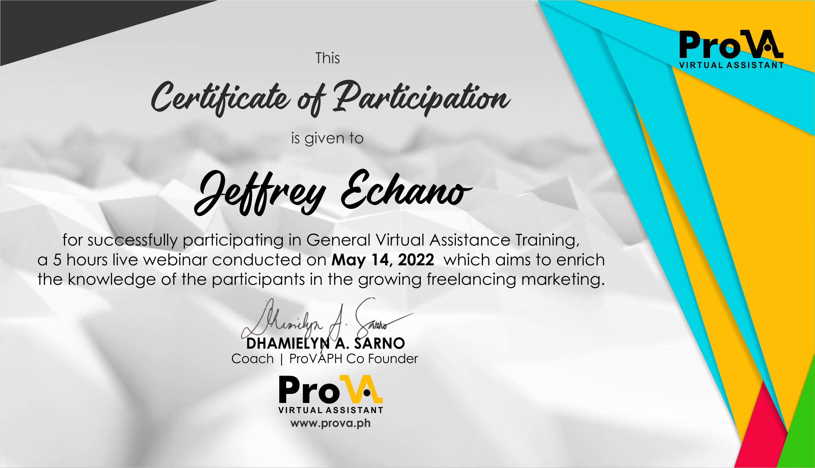ProVA Certificate