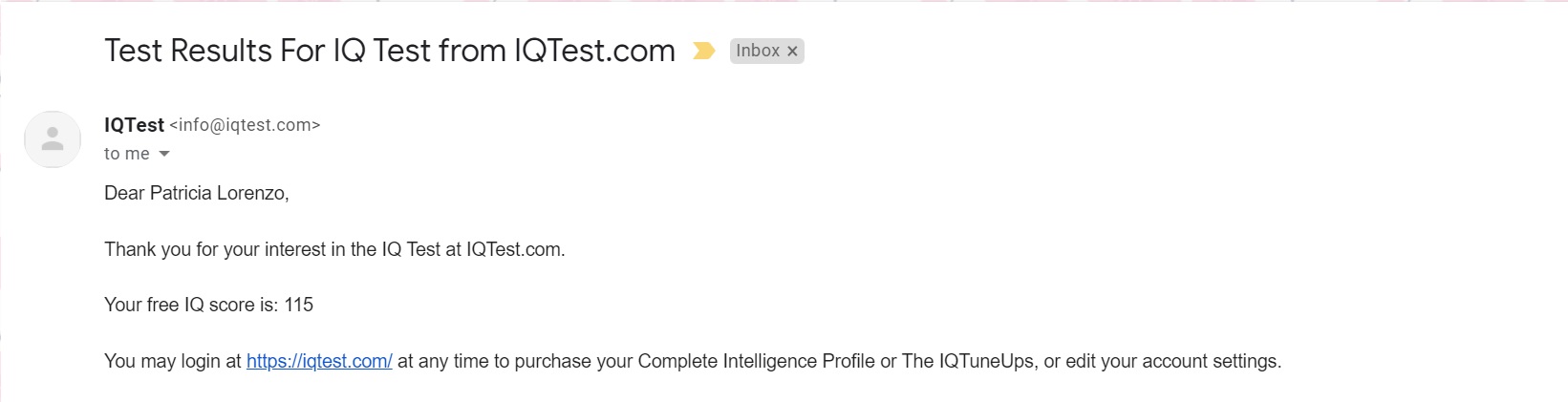 IQ Test result of 115