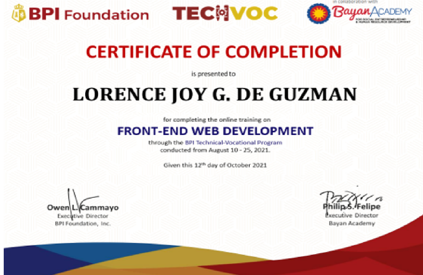 Front End Web Development - Certificate