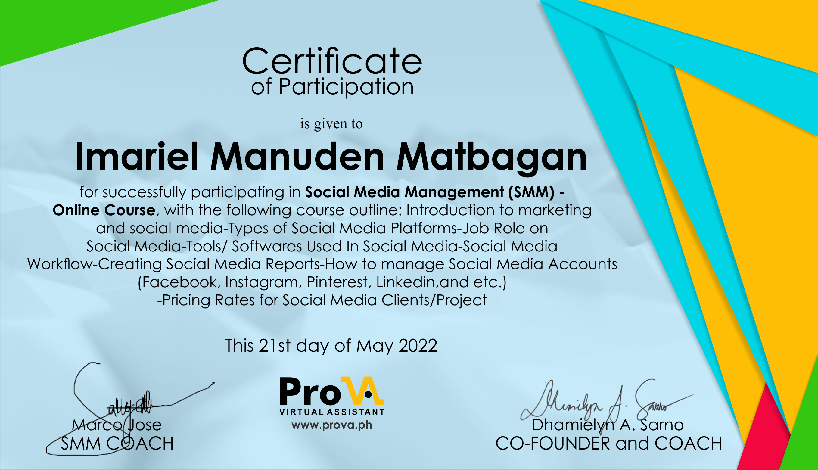 Social Media Management Certificate - ProVA