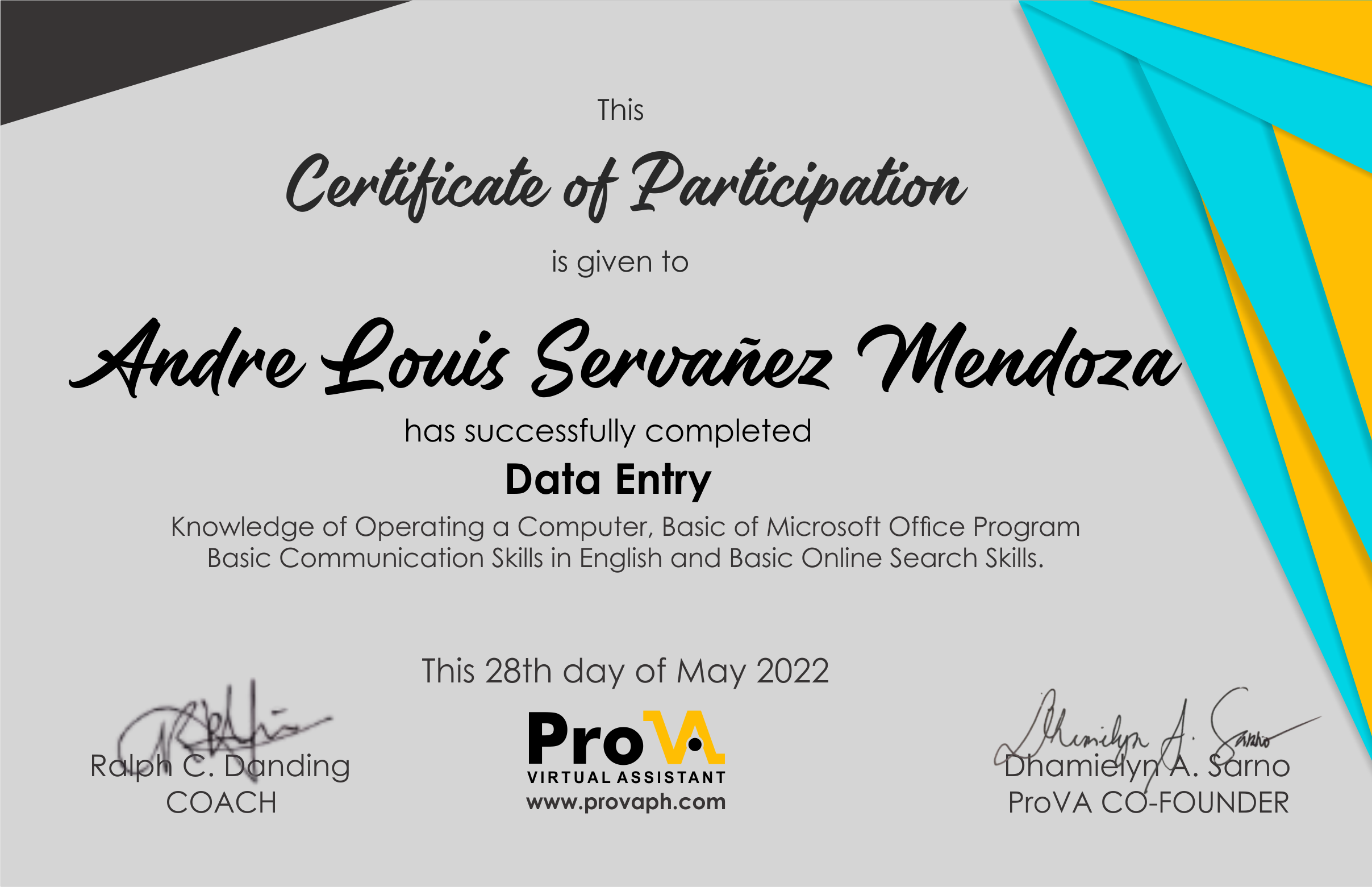 Data Entry and Research Certificate