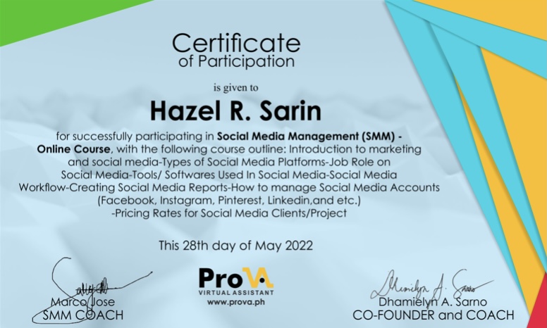 SMM in- depth training certificate