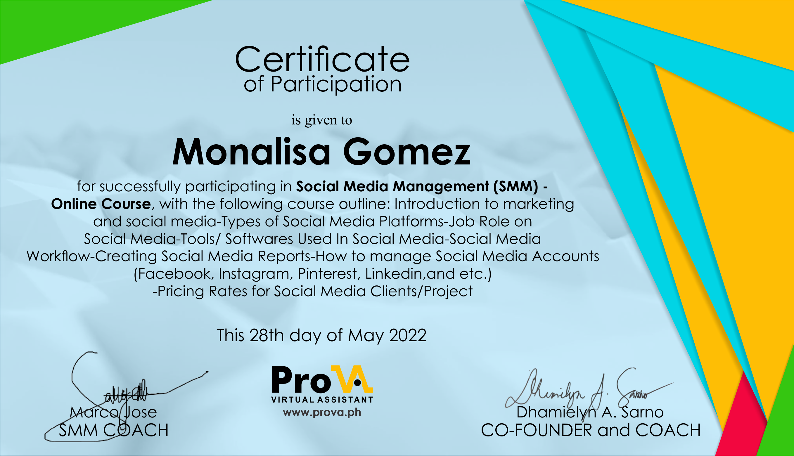 Monalisa B. Gomez // CSR | SMM - Myprofile