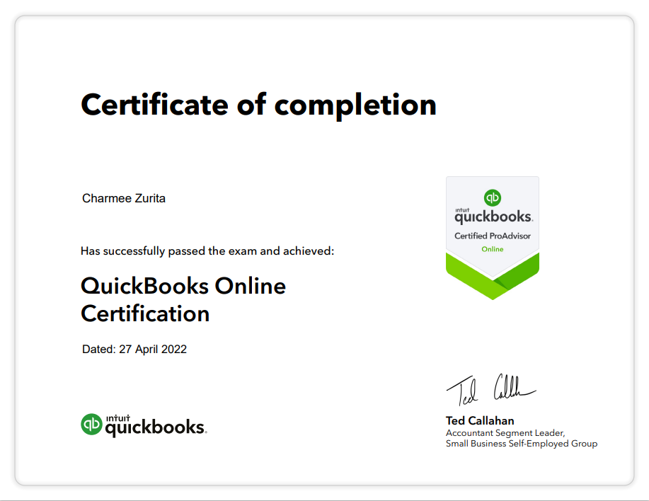 Bookeeping Certificate