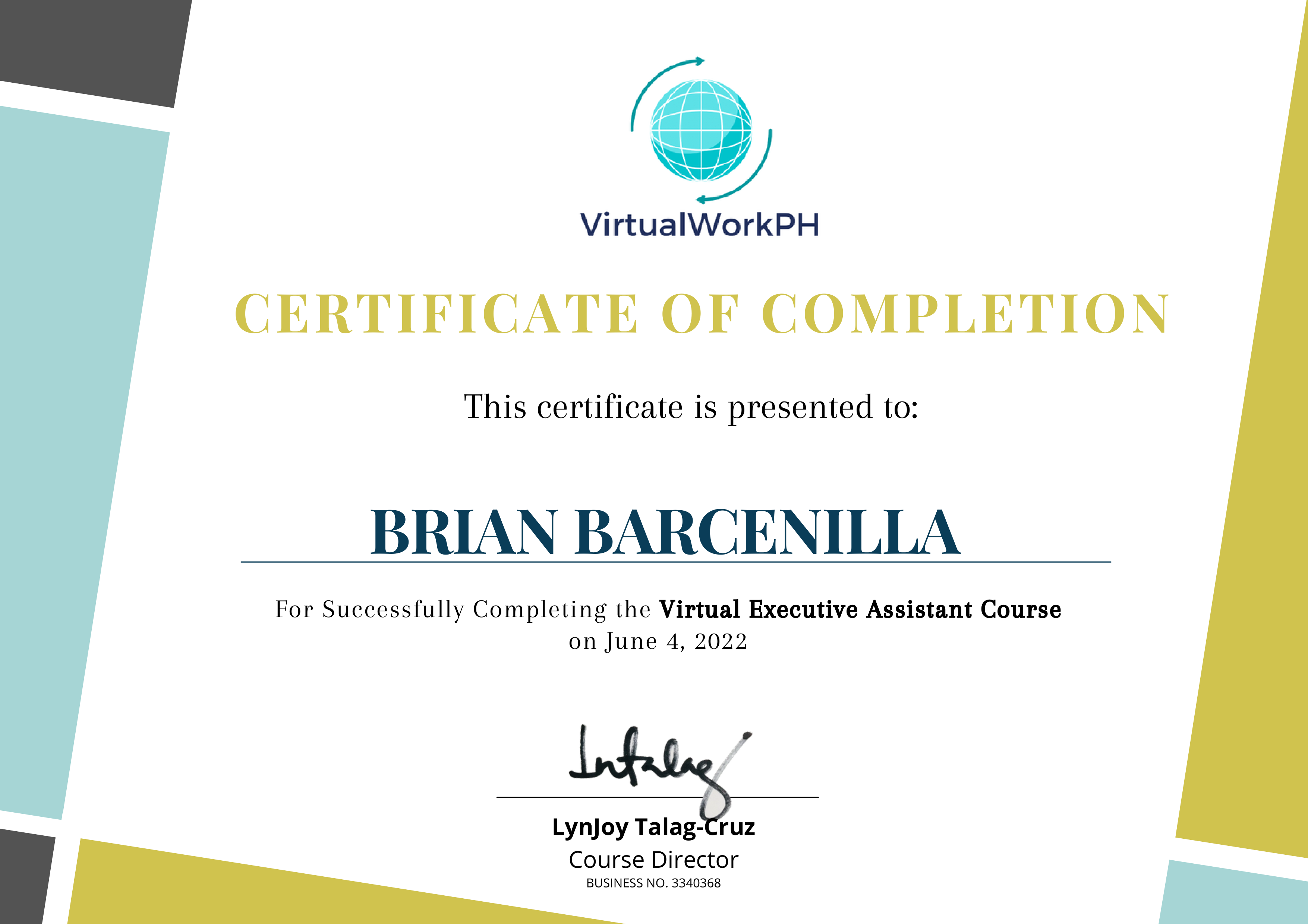 Virtual Executive Assistant Course Certificate