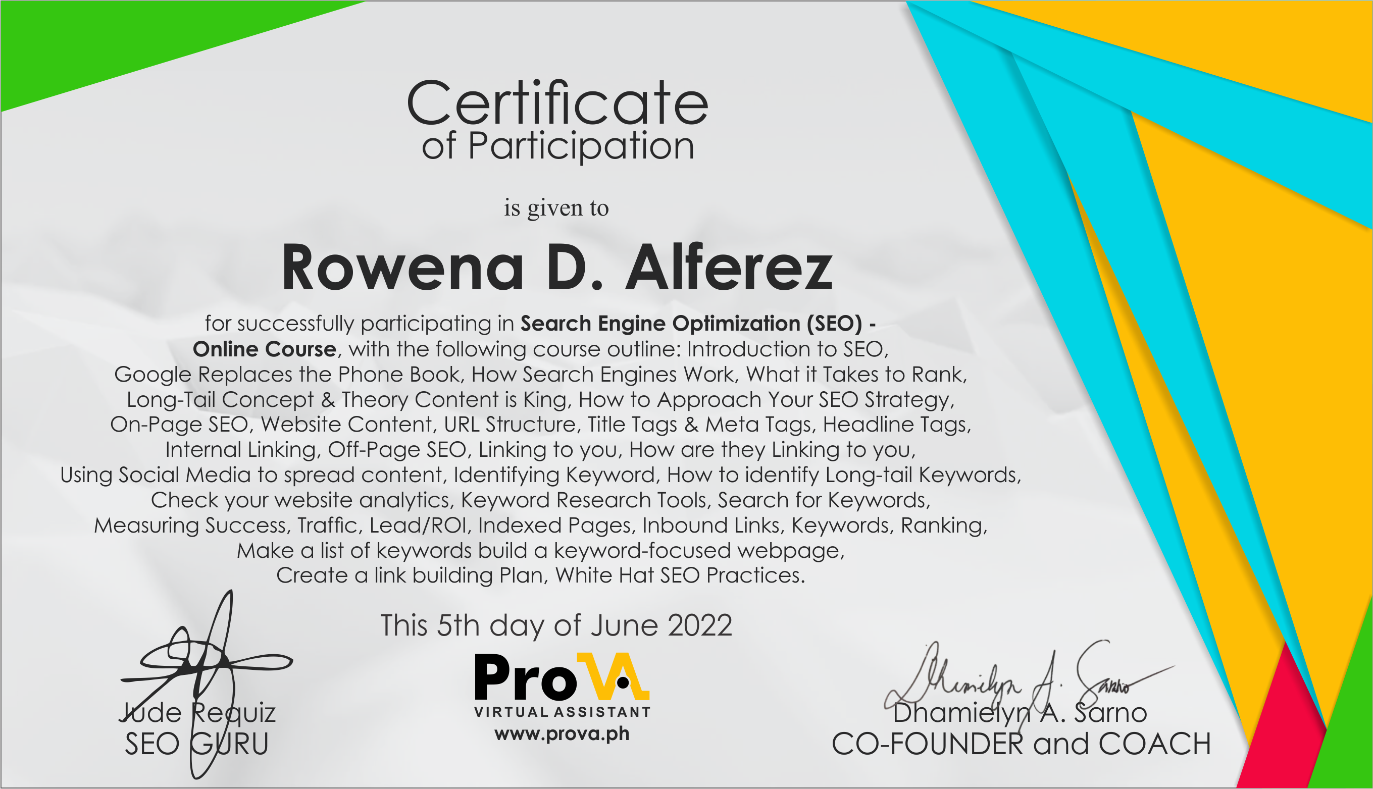 Search Engine Optimization Certificate