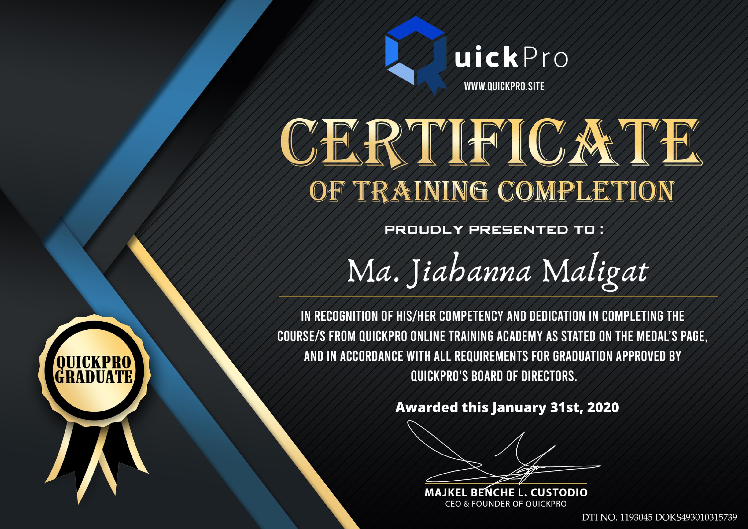 Freelancing Training Certificate