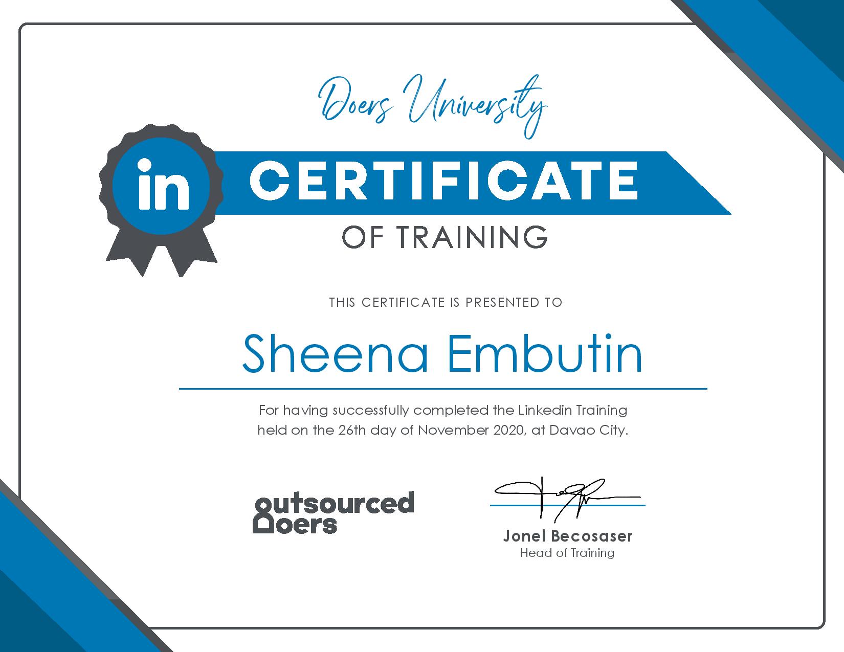 Sheena Embutin - LinkedIn Training