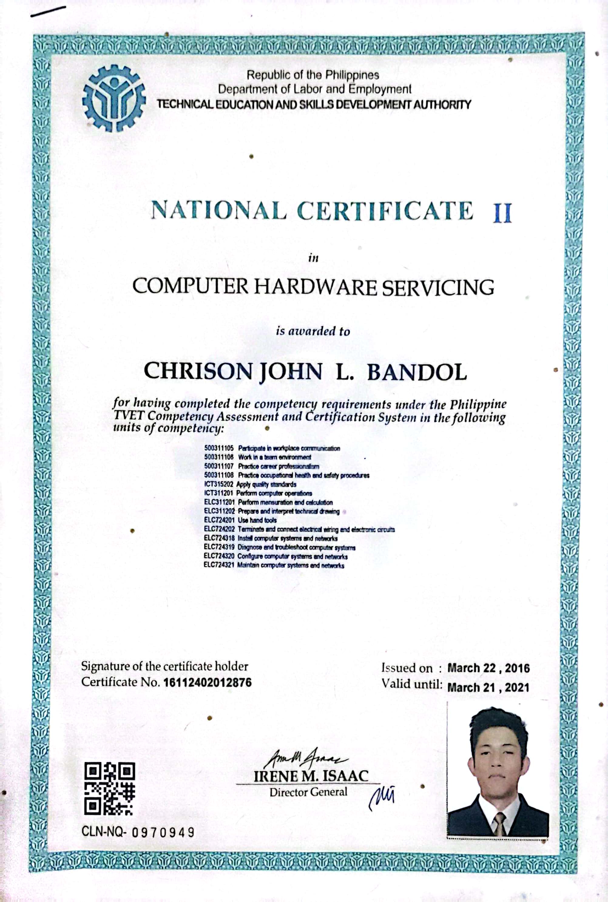 NATIONAL CERTIFICATE II IN COMPUTER HARDWARE SERVICING