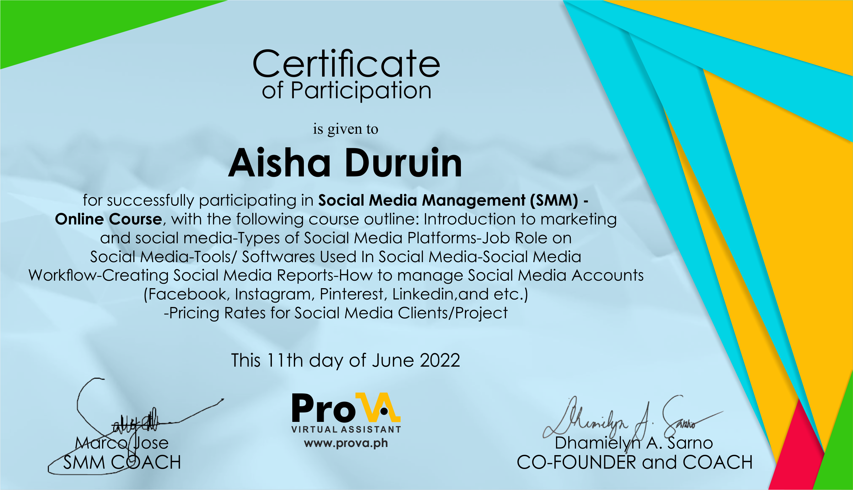 Social Media Management Certificate