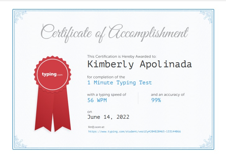 Typing Certificate