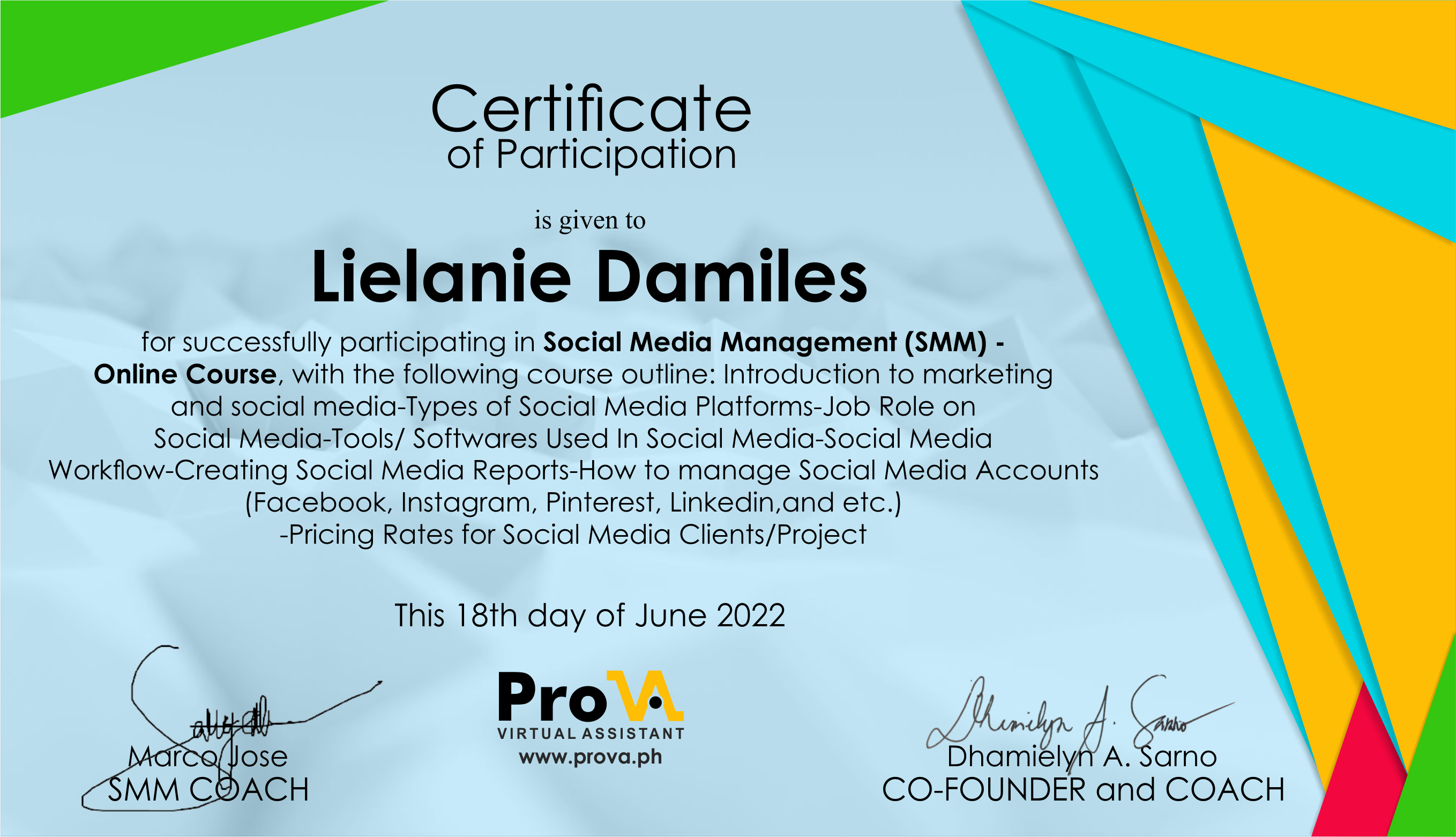 Social Media Management  Certificate