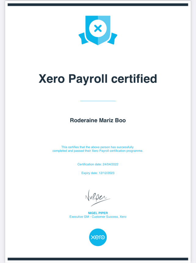 Certified Xero Payroll Specialist