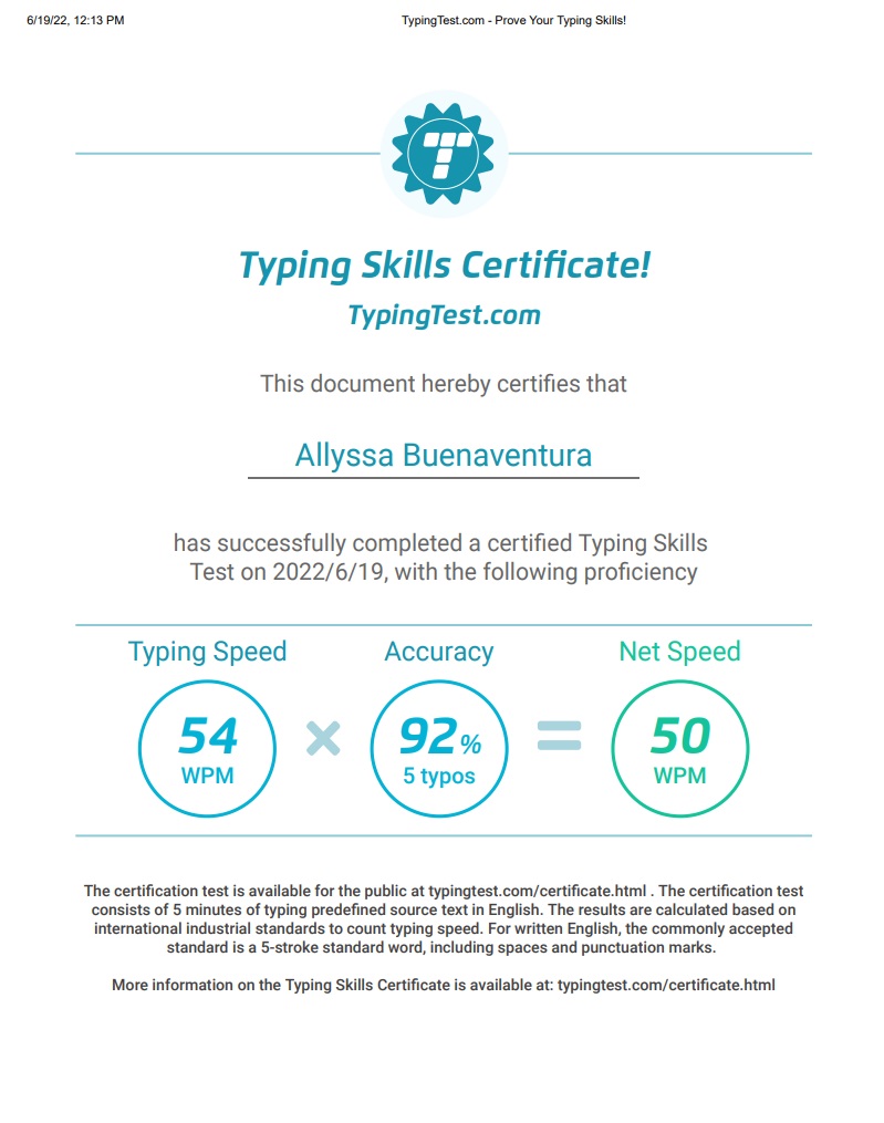 Typing Test Certification