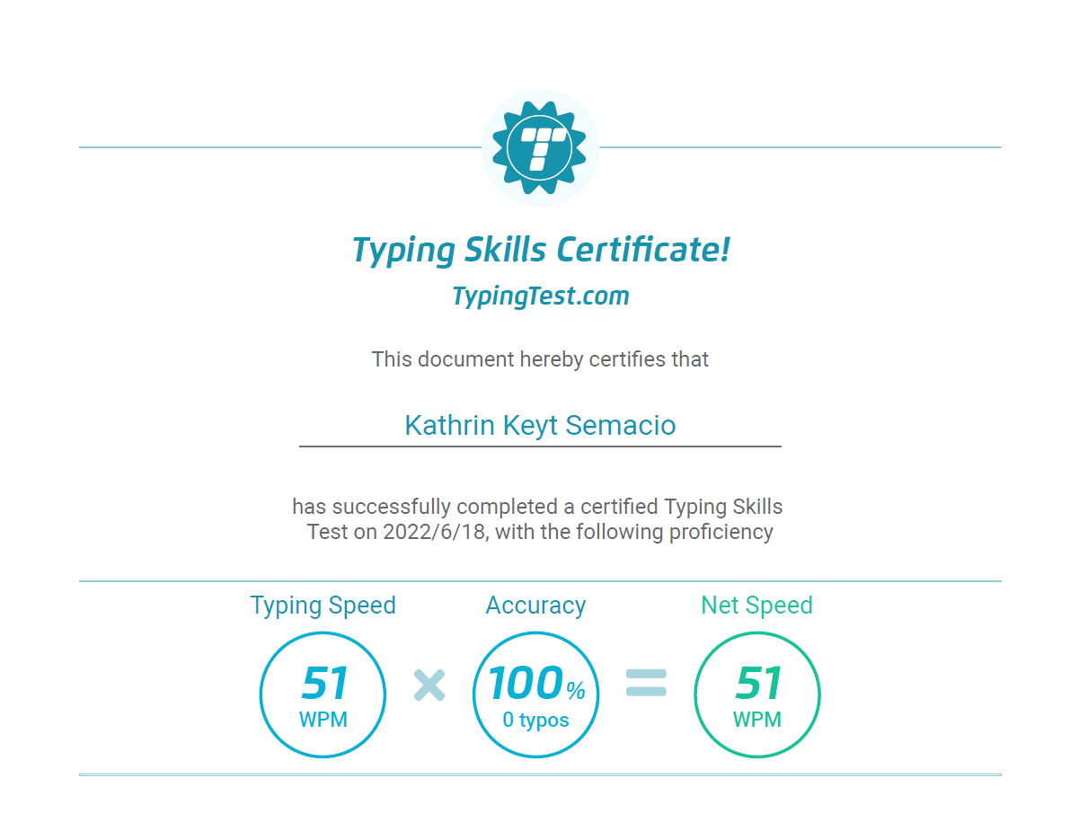 Typing Test Certificate