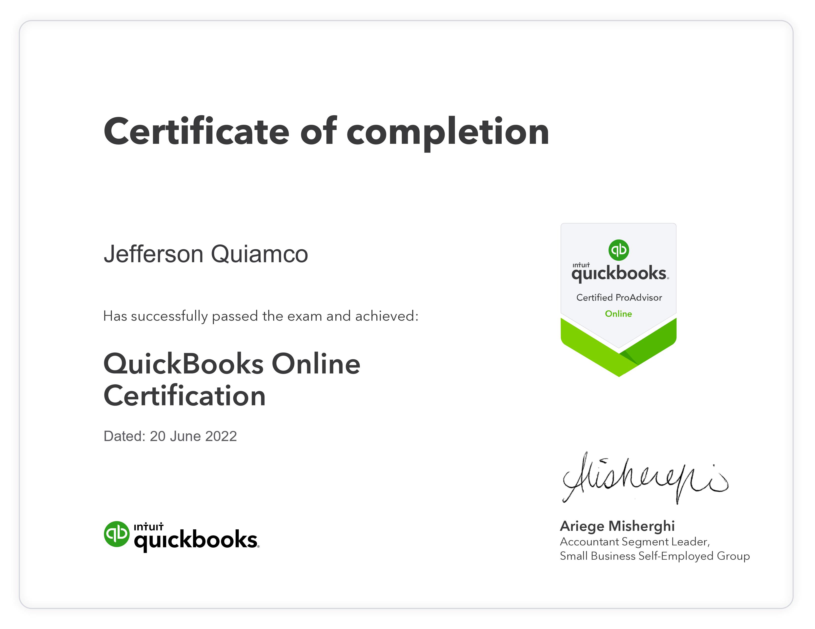 QuickBooks ProAdvisor Certificate