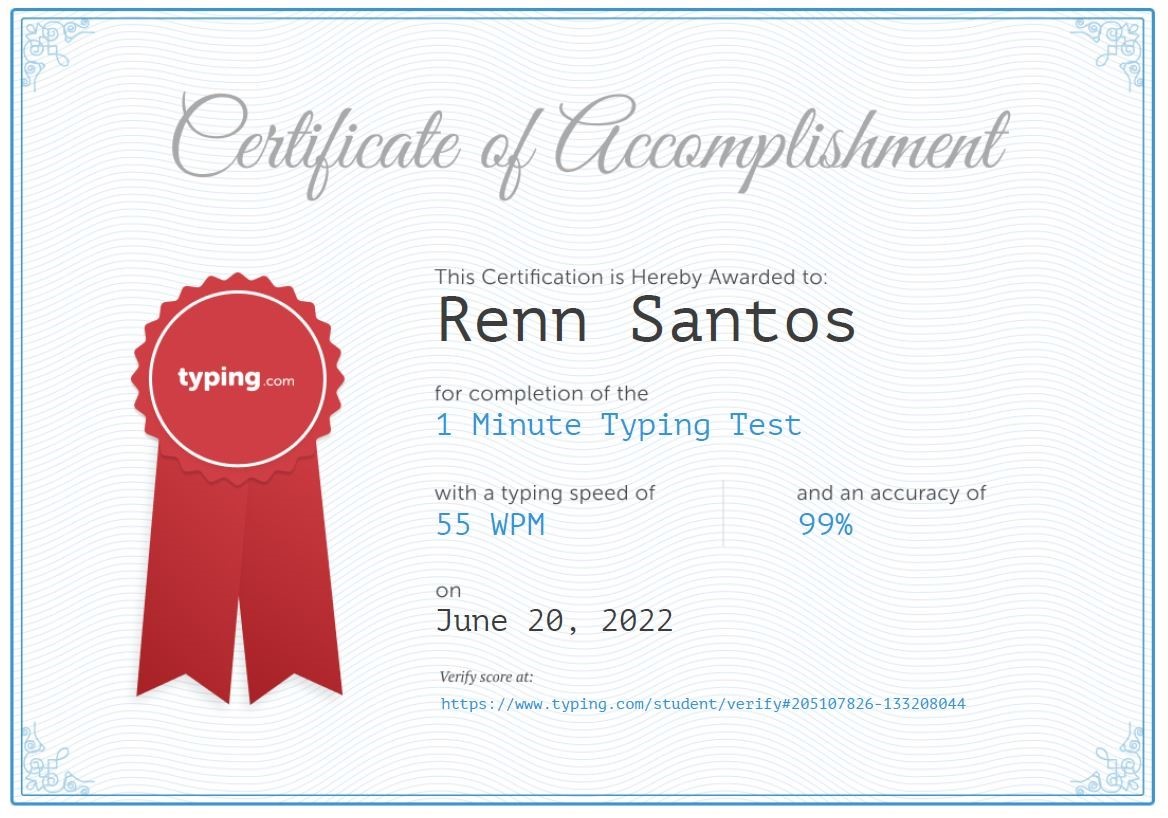 Typing Test Certificate