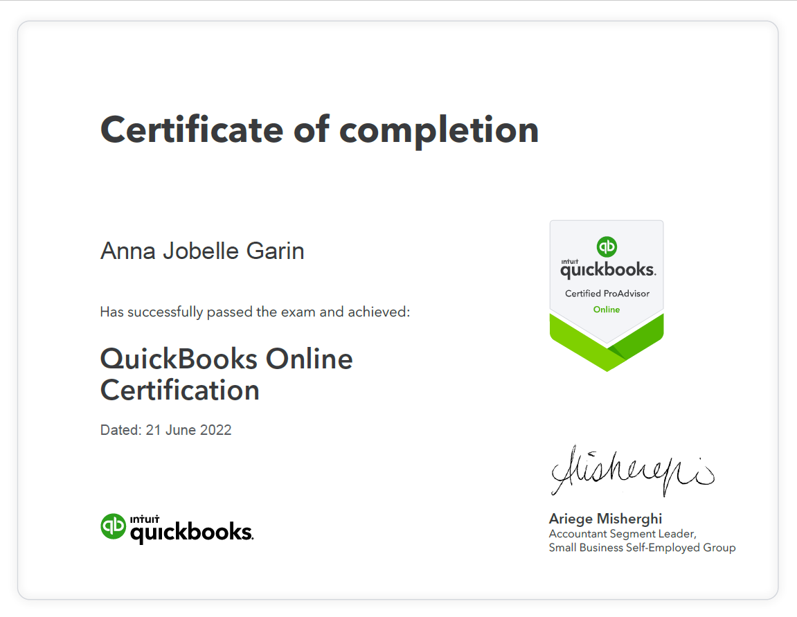 QuickBooks Certificate