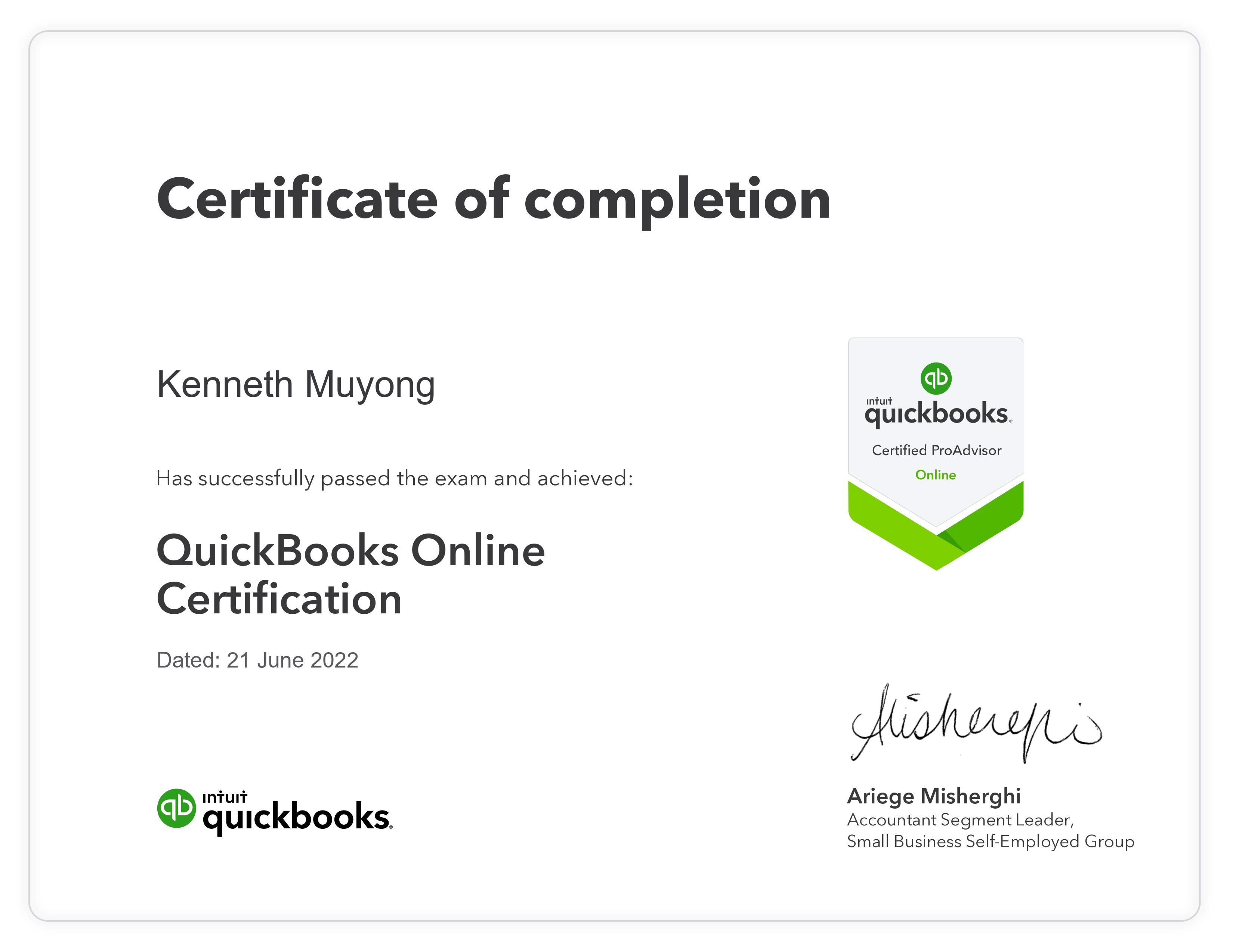 Quickbooks ProAdvisor Certificate