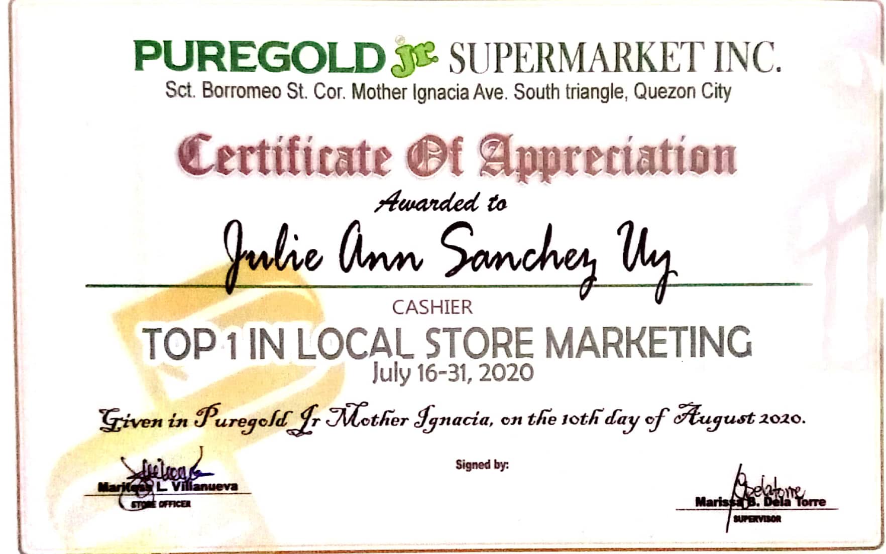 WORK CERTIFICATE