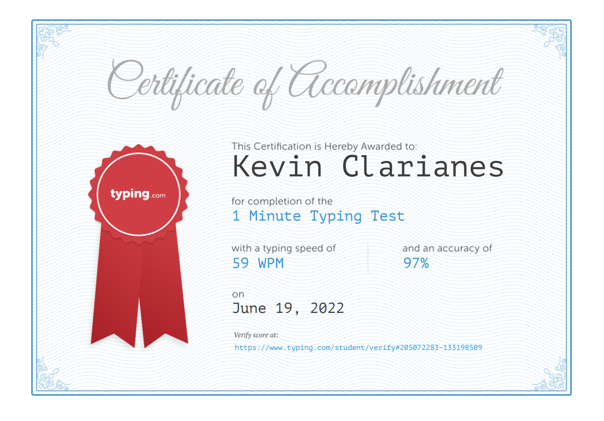 Typing Certificate