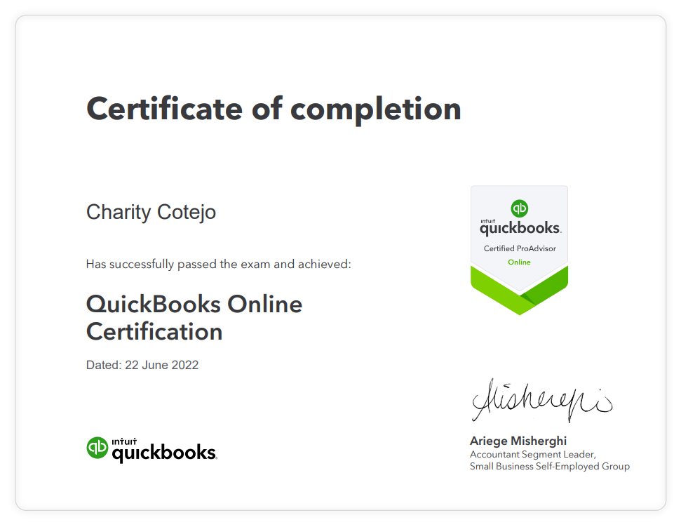 QuickBooks ProAdvisor  Certificate