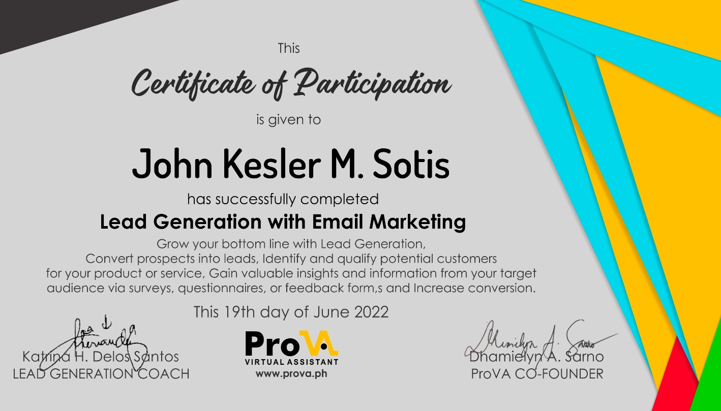 Lead Generation with Email Marketing - Certificate of Participation