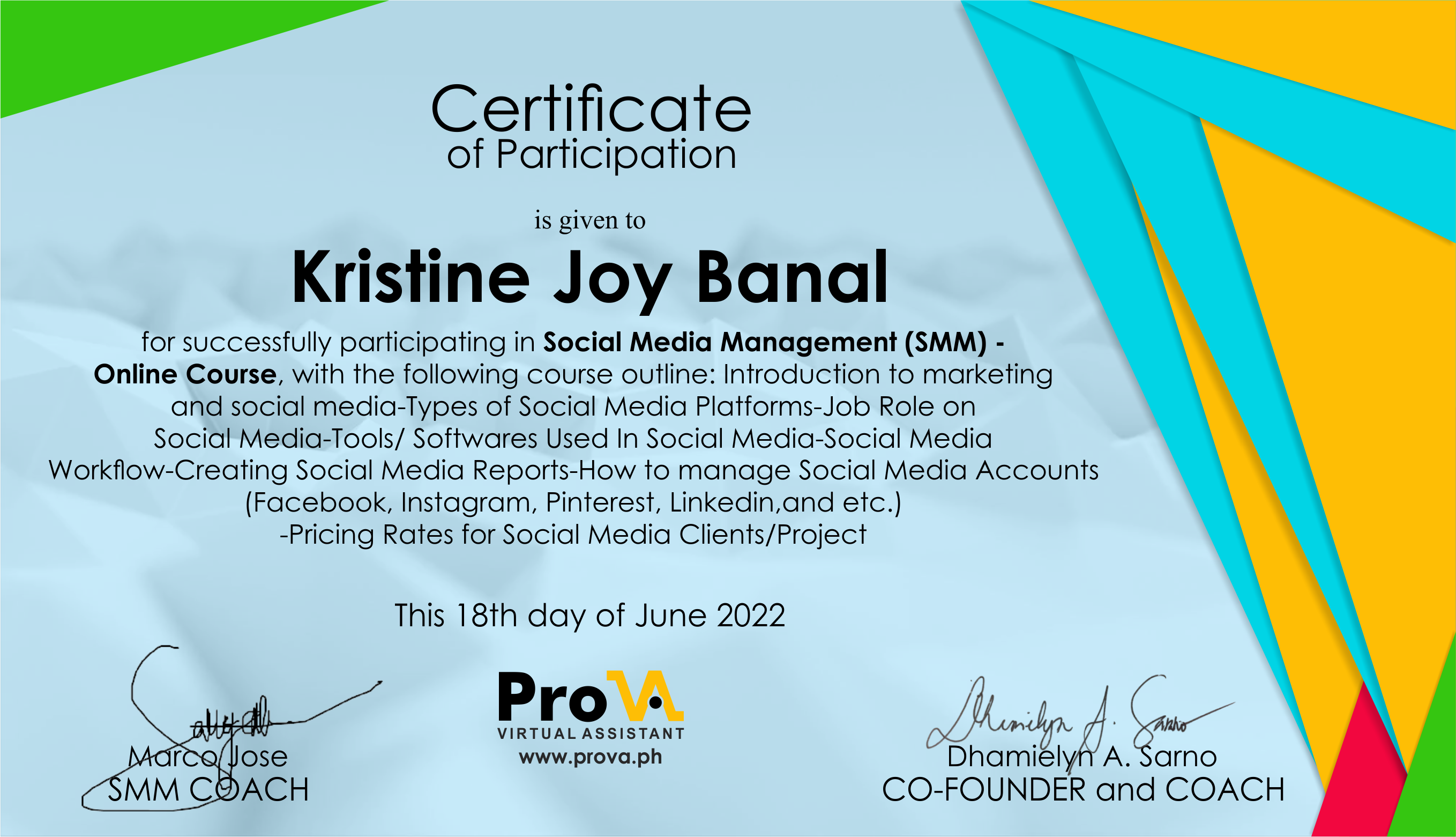 Social Media Manager In-depth Training Certificate