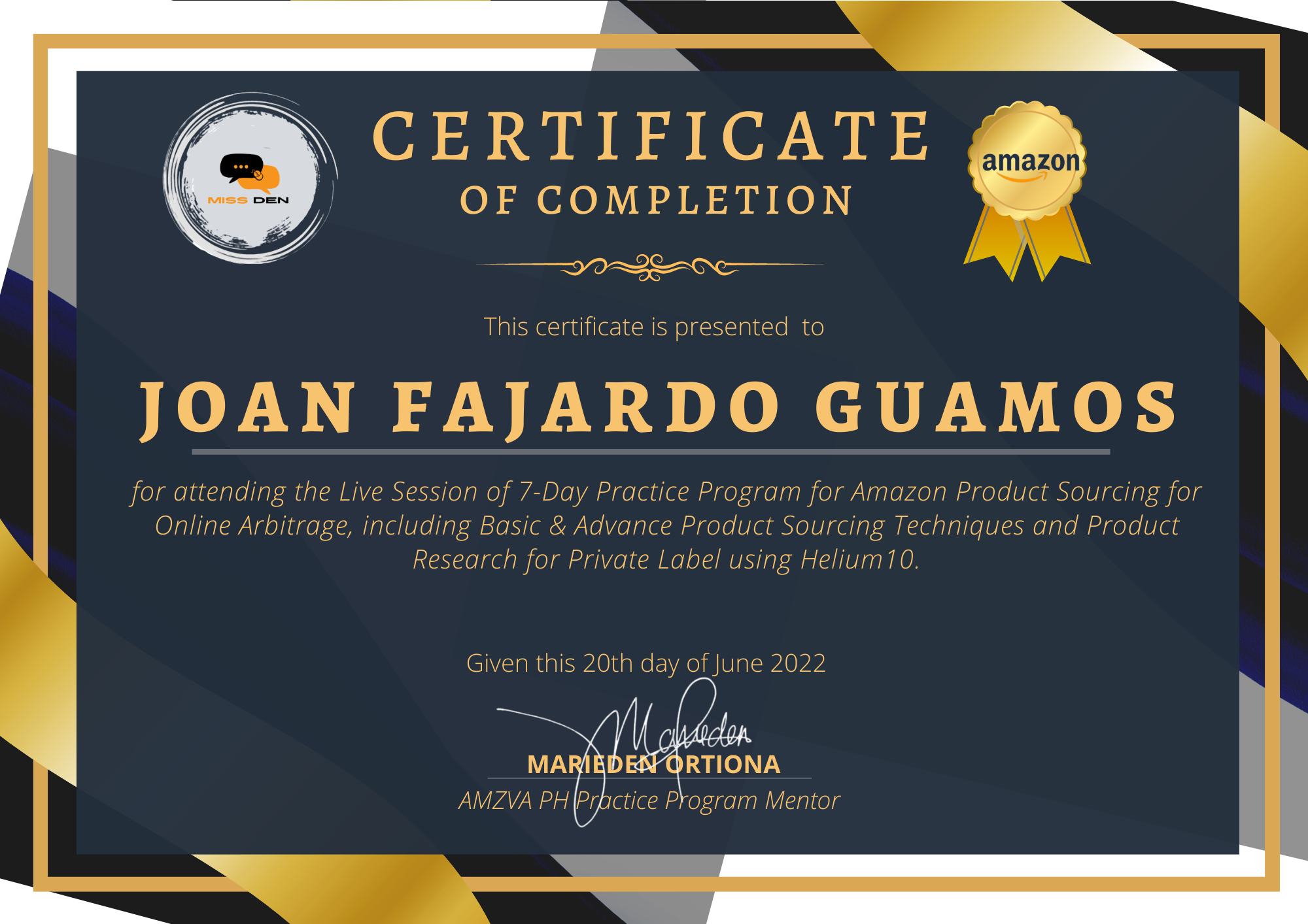 Amazon Certificate of completion