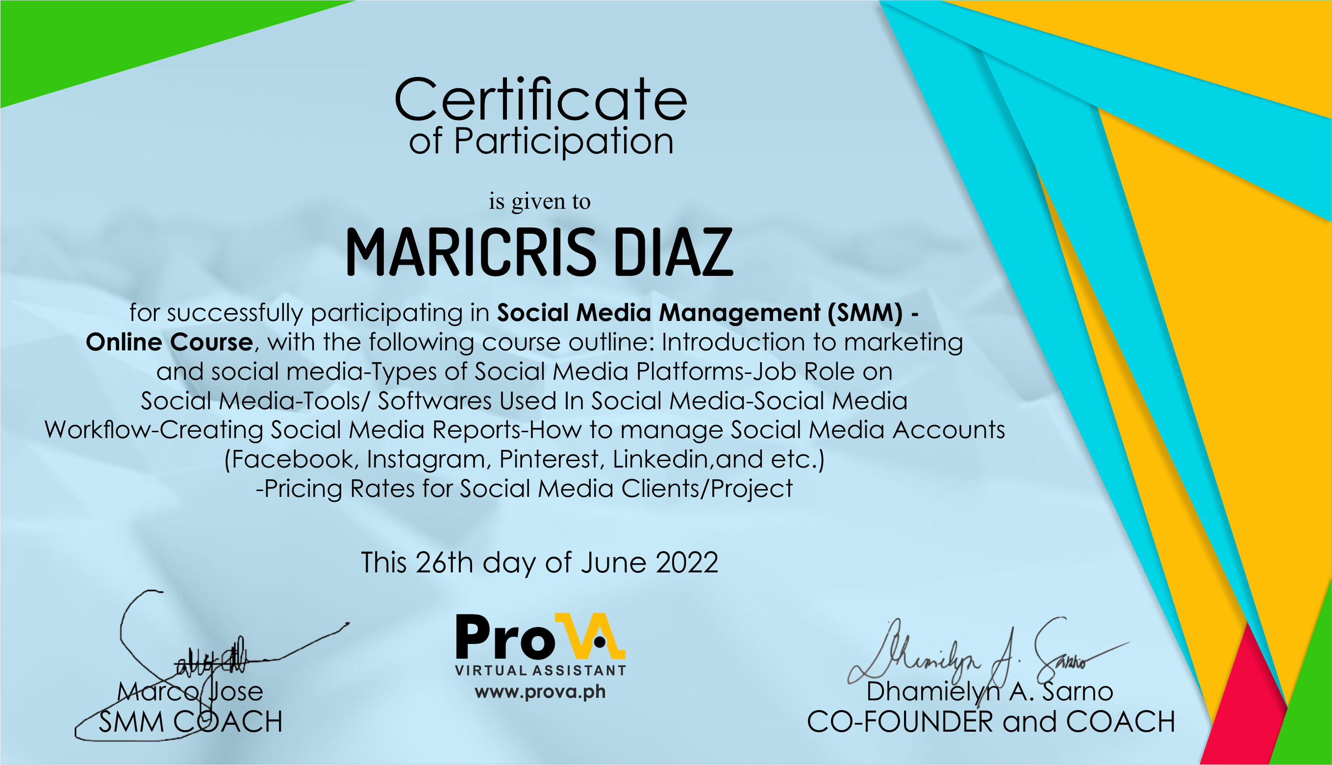 Social Media Management Certificate