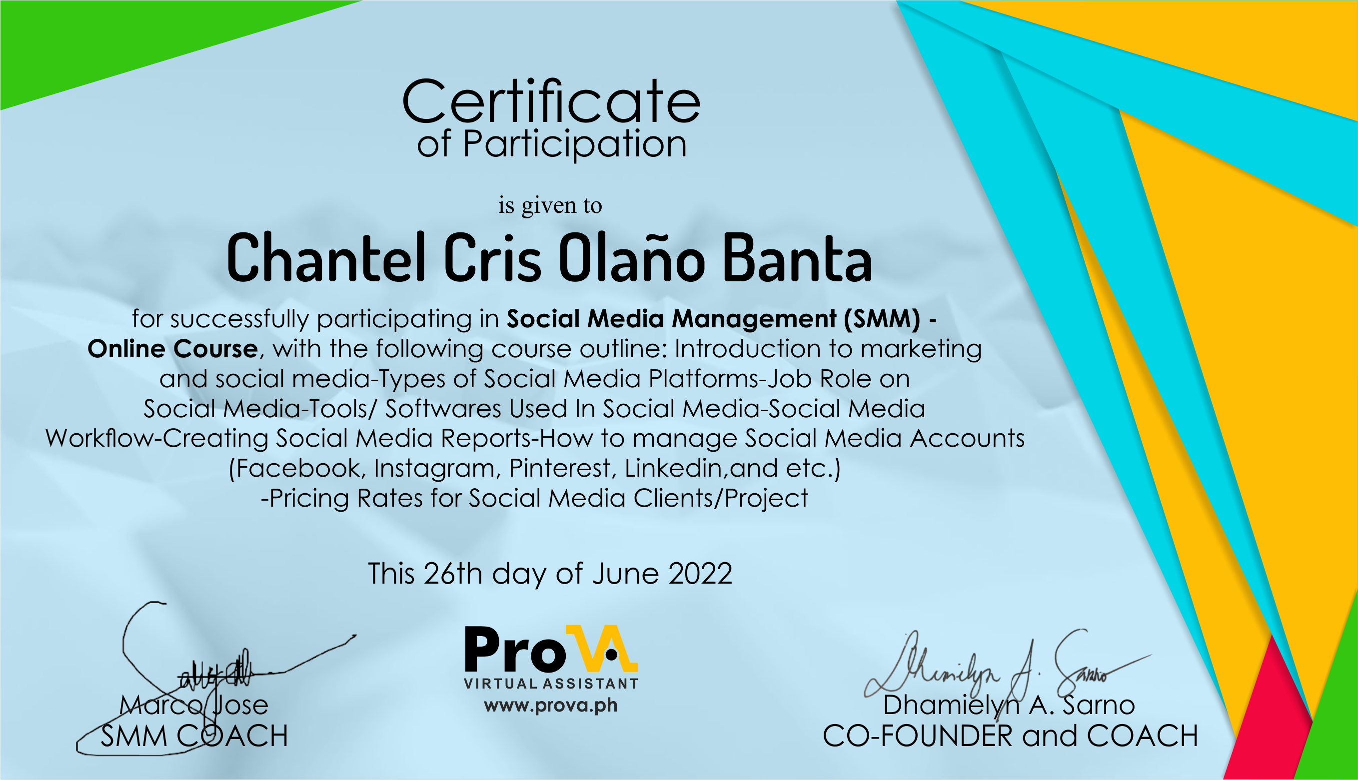 Social Media Manager Cerrtficate