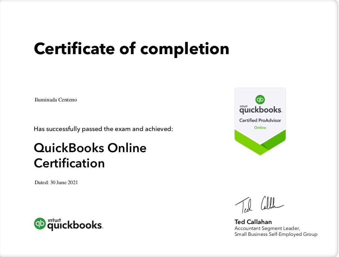 Quickbooks Pro Advisor Certificate