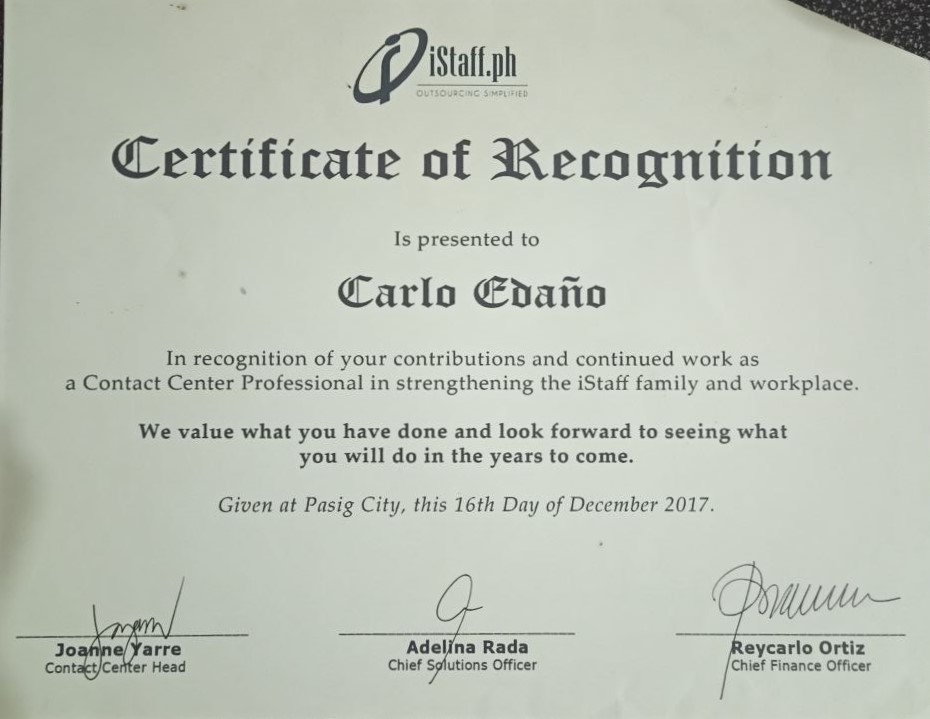 Certificate of Recognition