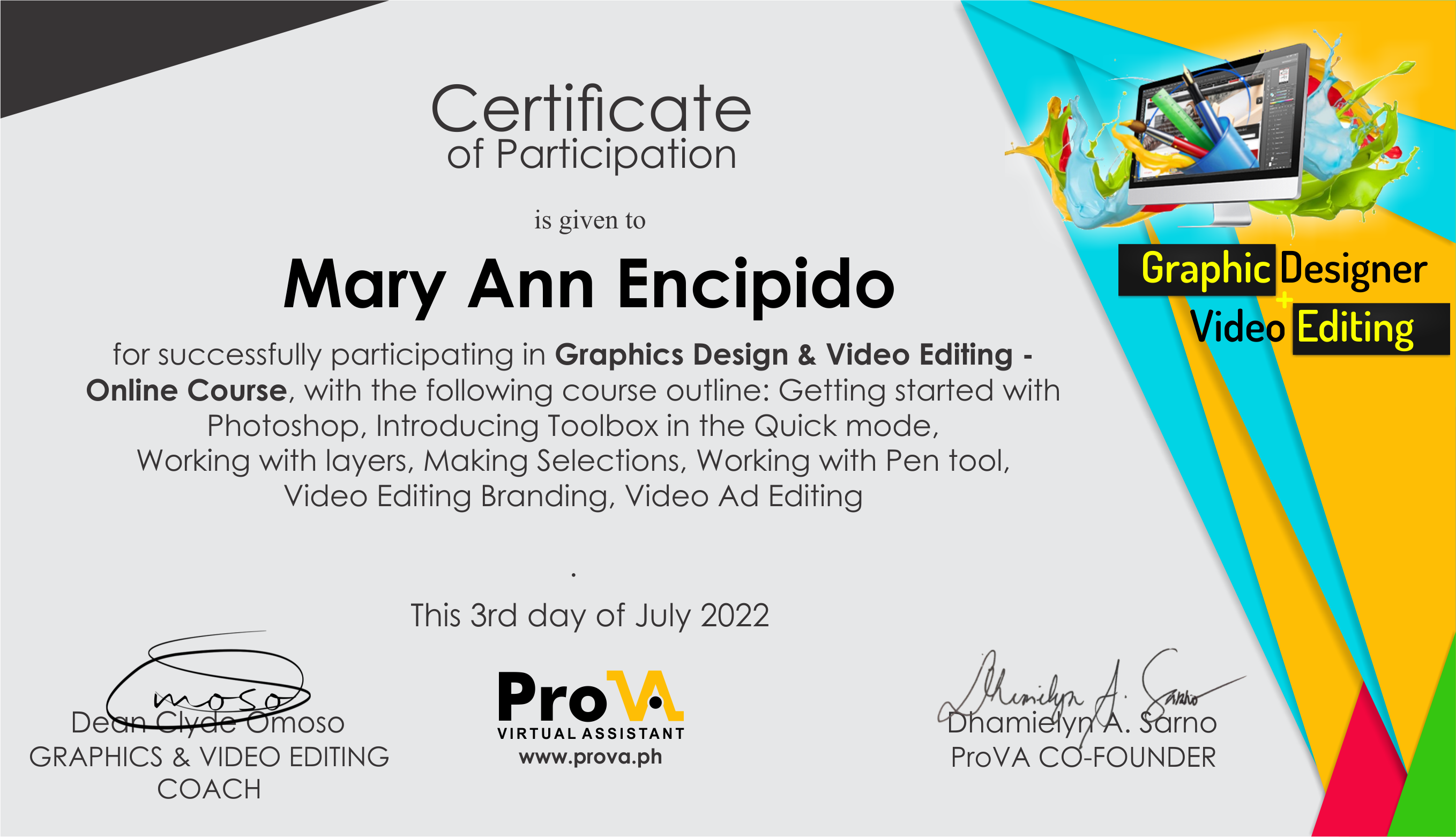 GRAPHICS DESIGN & VIDEO EDITING CERTIFICATE