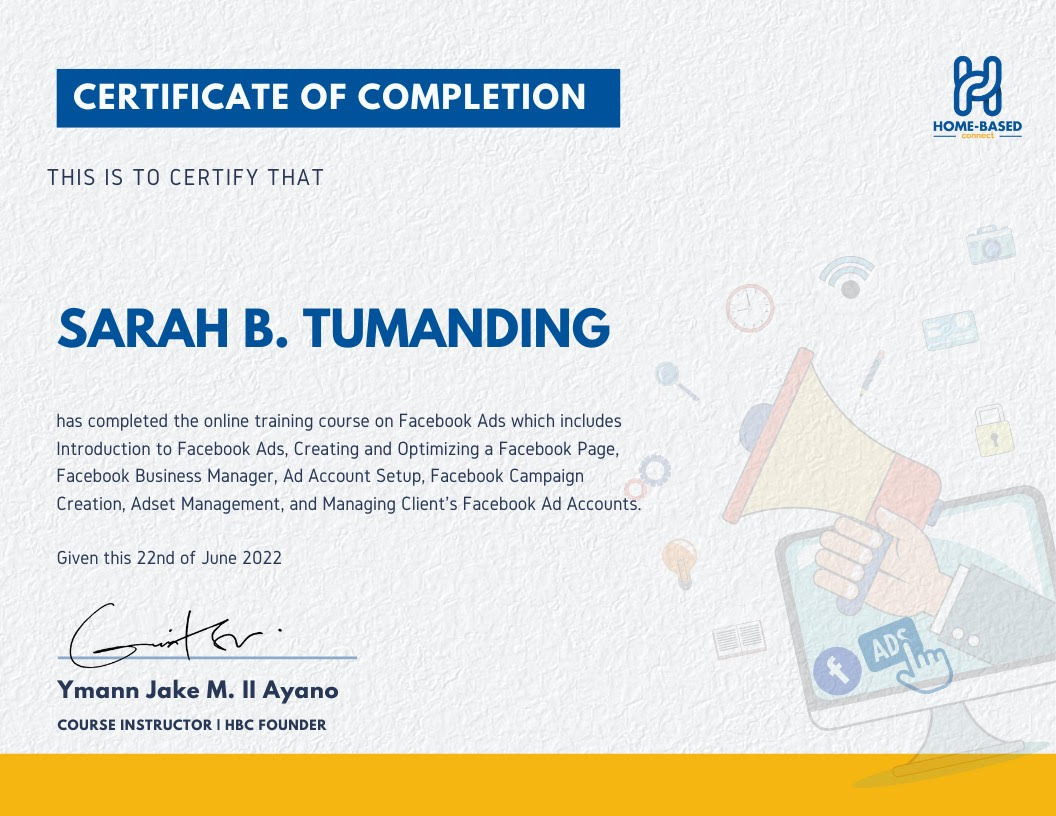 Certificate for Facebook Ads