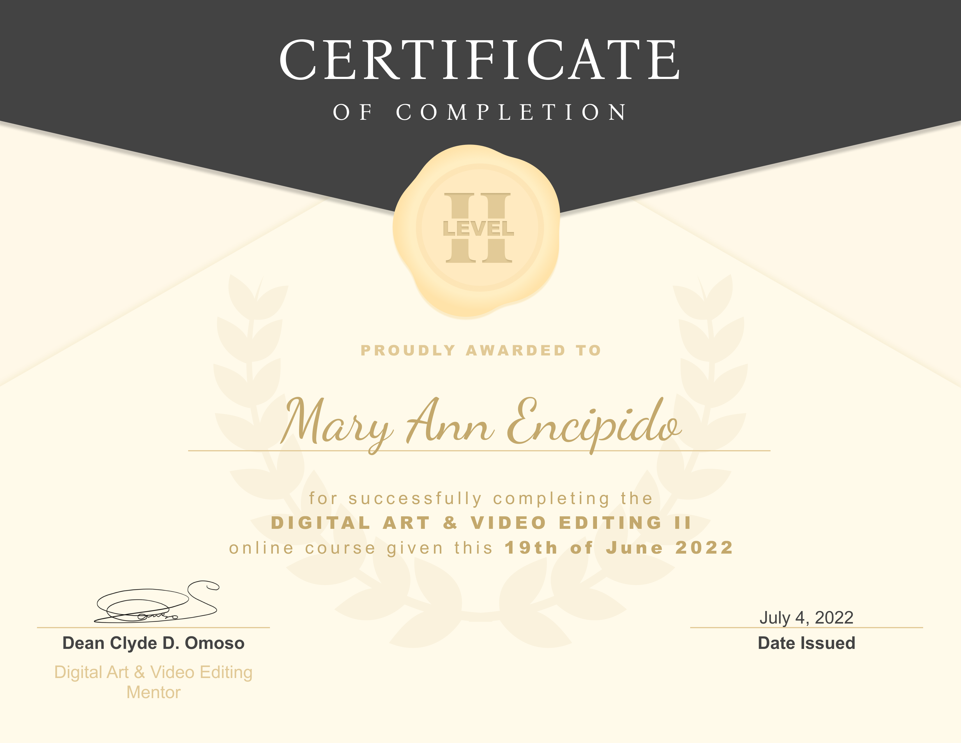 DIGITAL ART & VIDEO EDITING ll CERTIFICATE