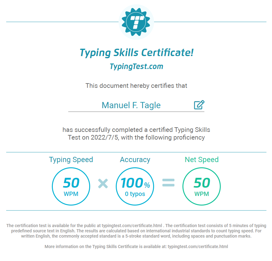 Typing Skills Cetificate