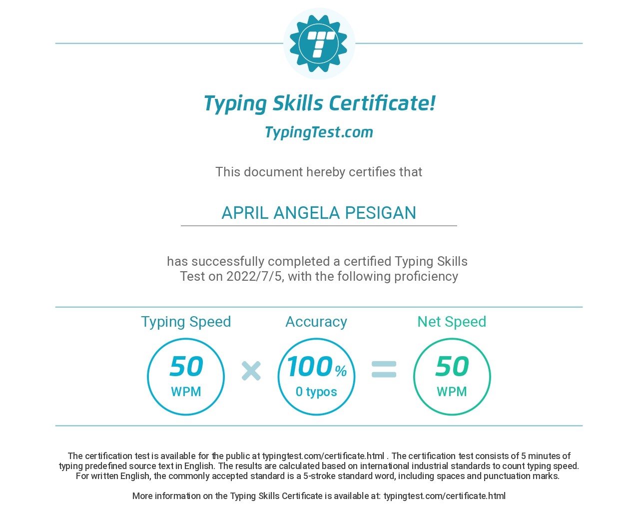 Typing Skills Certificate