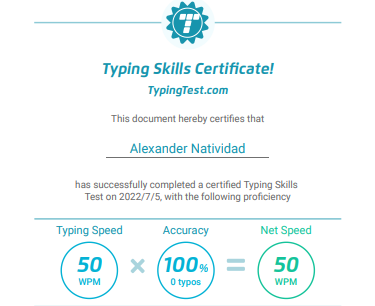 Typing Certificate