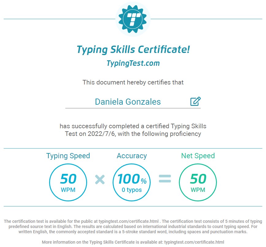 Typing Skills Certificate