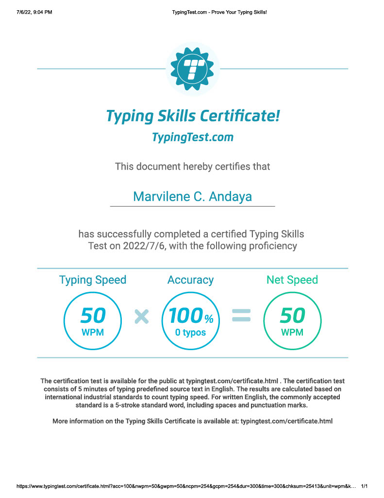 Typing Skills Certificate