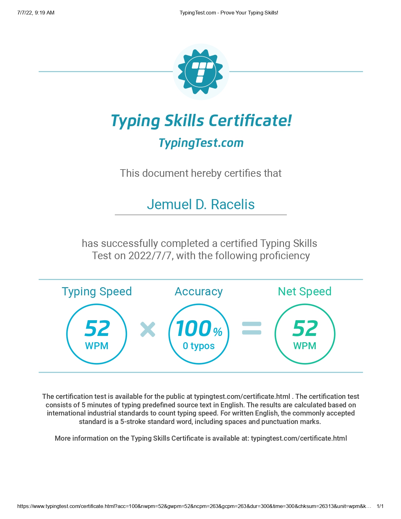 Typing  Skills  Certificate