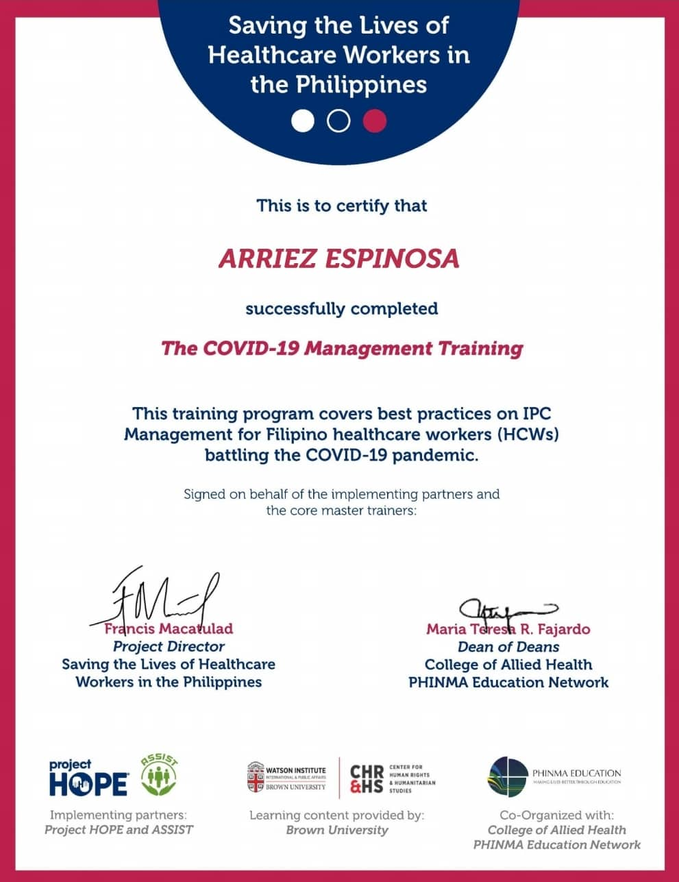 COVID-19 Management Training