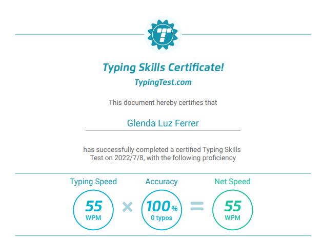 Typing Test Certificate